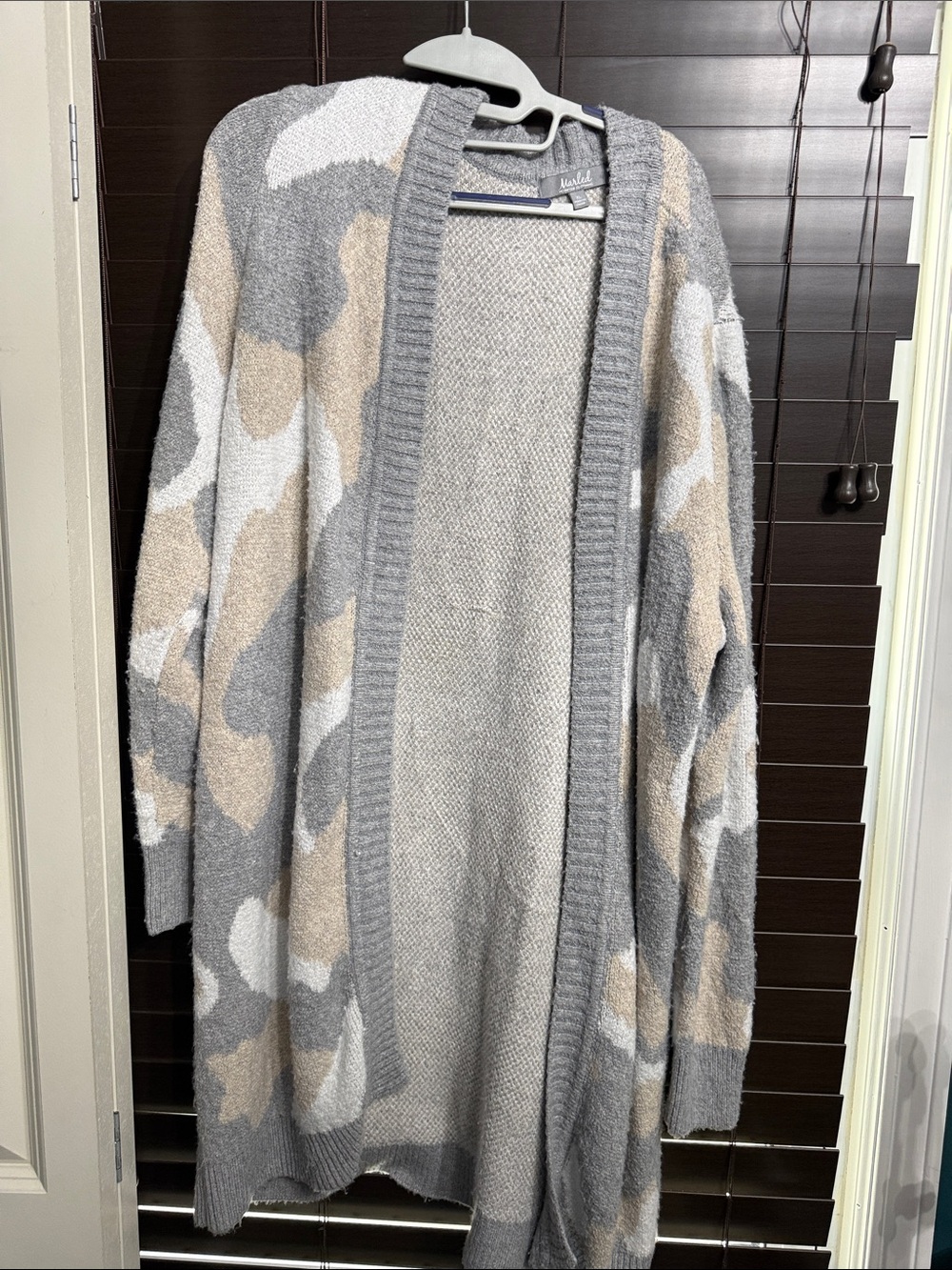 Marled Open-Front Cardigan in Gray, Beige & White